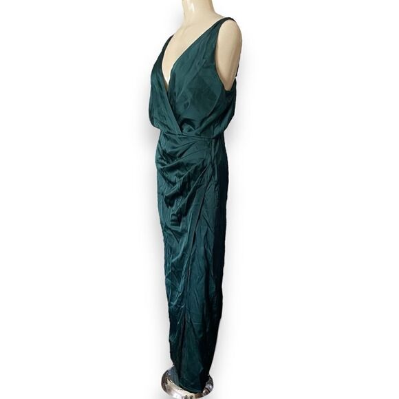 Abercrombie&Fitch TALL Green Satin Draped Wrap Midi Dress NWT - Picture 10 of 16
